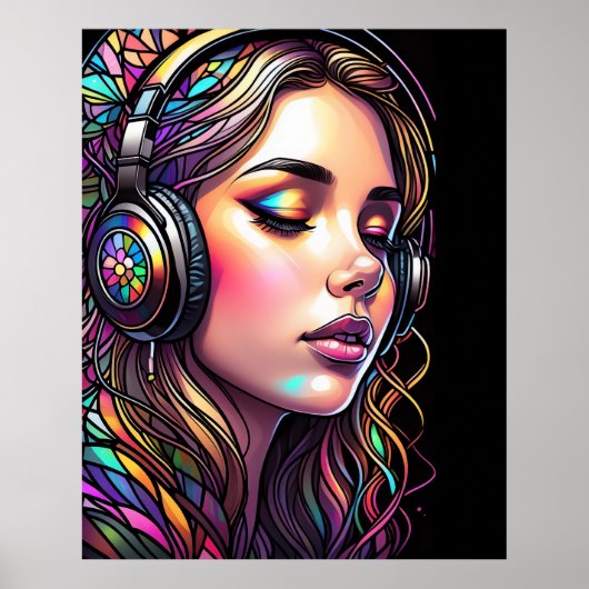 Wasserfarbengefestigte Glasseidene mit Kopfhörern Poster (Vorne)