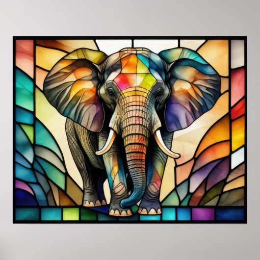 Wasserfarbengefestigtes Glas Elefant 5:4 Poster (Vorne)
