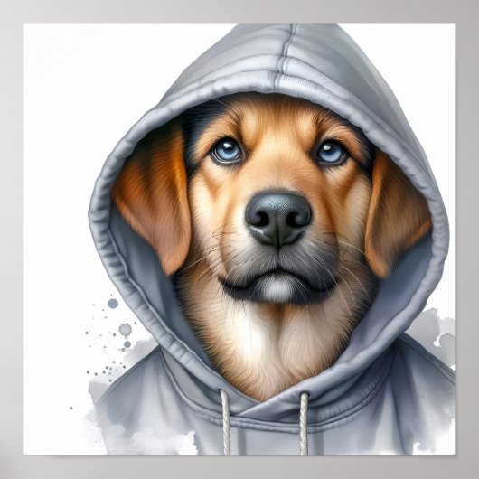 Wasserfarbengeflecht Brauner Hund in einem Hoodie Poster (Vorne)