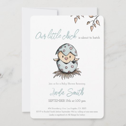 Wasserfarbengeflügel mit neutraler Babydusche Einladung (Vorderseite)