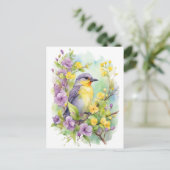 Wasserfarbengeflügel mit Violett und gelben Blumen Postkarte (Stehend Vorderseite)