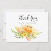 Wasserfarbengelbe Flora Rustikale Hochzeit Dankeskarte (Vorderseite)