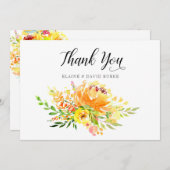 Wasserfarbengelbe Flora Rustikale Hochzeit Dankeskarte (Vorne/Hinten)