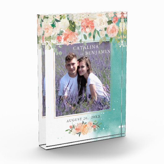 Wasserfarbengeometrische Blush-Pink-Blumenzehen Fotoblock (Links)