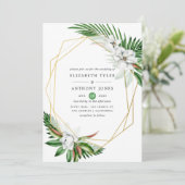 Wasserfarbengeometrische Hochzeit mit tropischer F Einladung (Stehend Vorderseite)