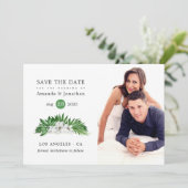 Wasserfarbengeometrische Hochzeit mit tropischer F Save The Date (Stehend Vorderseite)