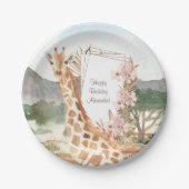WasserfarbenGiraffe in African Savannah Birthday Pappteller (Vorderseite)