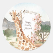 WasserfarbenGiraffe in African Savannah Birthday Runder Aufkleber (Vorderseite)
