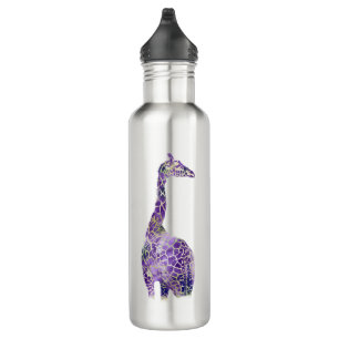 WasserfarbenGiraffe in Blau und Lila Trinkflasche