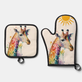 WasserfarbenGiraffe Ofenhandschuh & Topflappen-Set