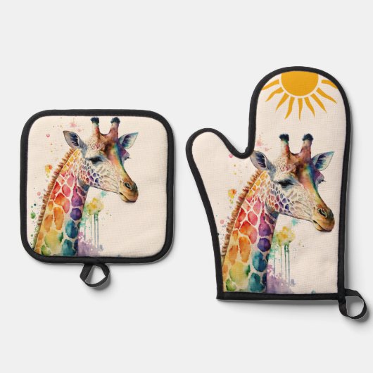 WasserfarbenGiraffe Ofenhandschuh & Topflappen-Set (Vorderseite)
