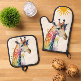 WasserfarbenGiraffe Ofenhandschuh & Topflappen-Set