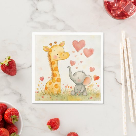 WasserfarbenGiraffe und Elephant Serviette (Beispiel)