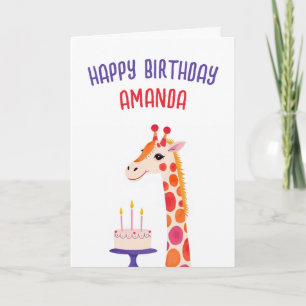 WasserfarbenGiraffe zum Geburtstag von Kuchen und Karte