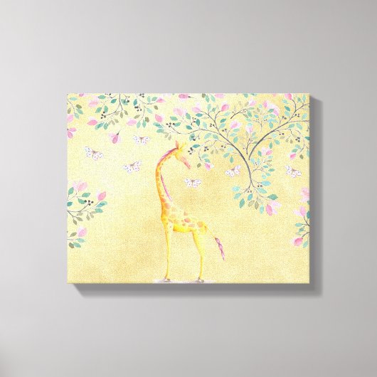 WasserfarbenGiraffen Schmetterlinge und Blossom Leinwanddruck (Vorderseite)