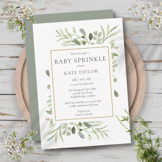 Wasserfarbengrün Baby Sprinkle Gender Neutral Einladung