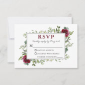 Wasserfarbengrün Burgund Rose Hochzeit RSVP Karte (Vorderseite)