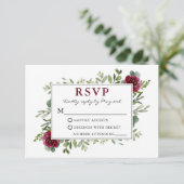 Wasserfarbengrün Burgund Rose Hochzeit RSVP Karte (Stehend Vorderseite)