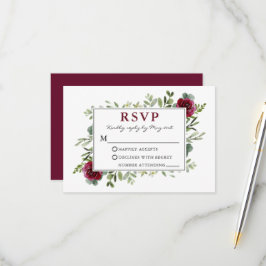 Wasserfarbengrün Burgund Rose Hochzeit RSVP Karte