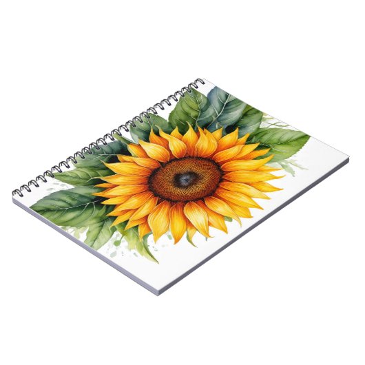 Wasserfarbenhandgezogenes SonnenblumenNotebook Notizblock (Linke Seite)