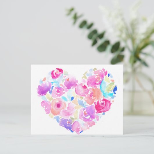 Wasserfarbenherz. Blume Herz Postkarte (Stehend Vorderseite)