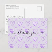Wasserfarbenherz Lila Babydusche Danke Postkarte (Vorne/Hinten)