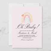 Wasserfarbenherz Rainbow Stroke Baby Dusche Rosa Einladung (Vorderseite)