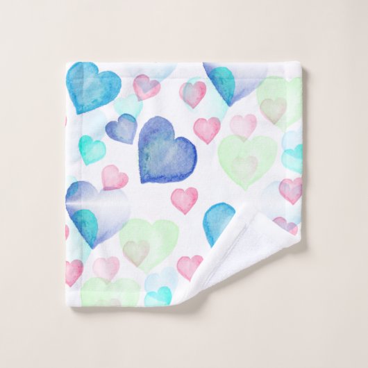 Wasserfarbenherzen Badhandtuch Set (Waschlappen)