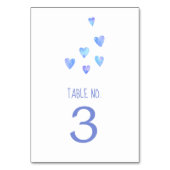 Wasserfarbenherzen | Blue Text Boy Baby Dusche Tischnummer (Rückseite)