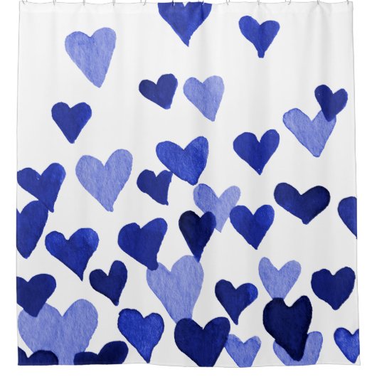 Wasserfarbenherzen brachen in blau aus duschvorhang (Vorderseite)
