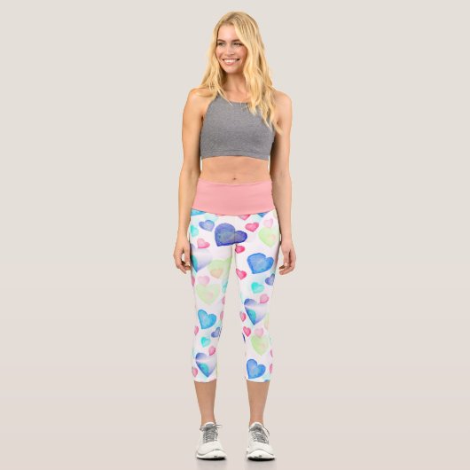 Wasserfarbenherzen Capri Leggings (Vorderseite)
