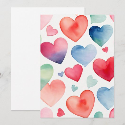 Wasserfarbenherzen Einladung (Vorne/Hinten)