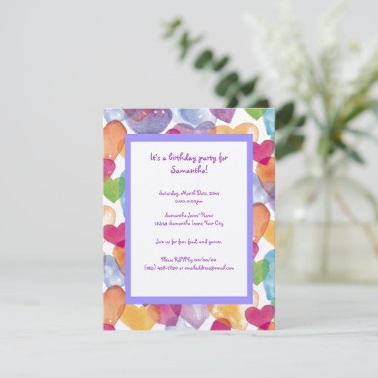 Wasserfarbenherzen Einladung (Stehend Vorderseite)