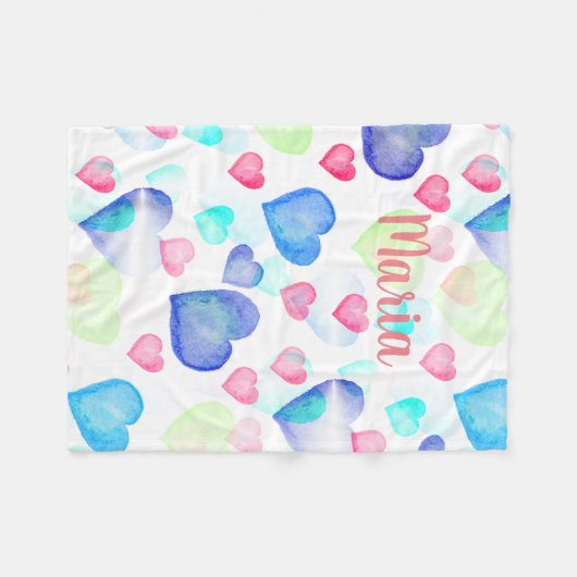 Wasserfarbenherzen Fleecedecke (Vorderseite (Horizontal))