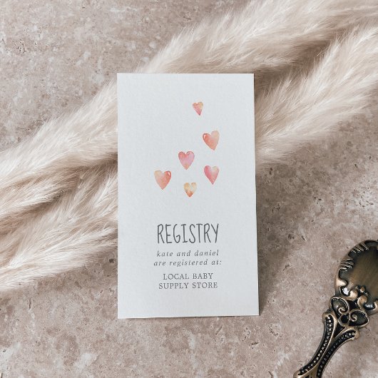 Wasserfarbenherzen Girl-Baby-Dusche - Geschenkregi Begleitkarte