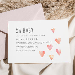 Wasserfarbenherzen Mädchen Horizontal Oh Babydusch Einladung