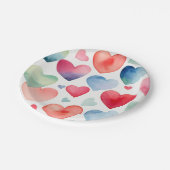 Wasserfarbenherzen-Muster Pappteller (Schrägansicht)