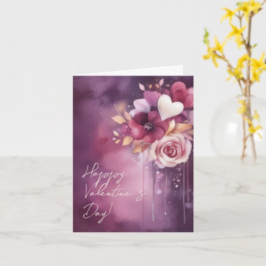 Wasserfarbenherzen und Blume Valentins Gruß Karte (Gelbe Blume)