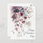 Wasserfarbenherzen und Blume Valentins Gruß Postkarte (Vorne/Hinten)