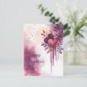 Wasserfarbenherzen und Blume Valentins Gruß Postkarte (Stehend Vorderseite)