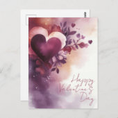 Wasserfarbenherzen und Blume Valentins Gruß Postkarte (Vorne/Hinten)