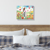 Wasserfarbenherzen und ein kleines Mädchen Leinwanddruck (Insitu (Schlafzimmer))