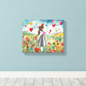 Wasserfarbenherzen und ein kleines Mädchen Leinwanddruck (Insitu (Holzboden))