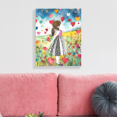 Wasserfarbenherzen und ein kleines Mädchen Leinwanddruck (Insitu (Wohnzimmer))