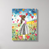 Wasserfarbenherzen und ein kleines Mädchen Leinwanddruck (Vorderseite)