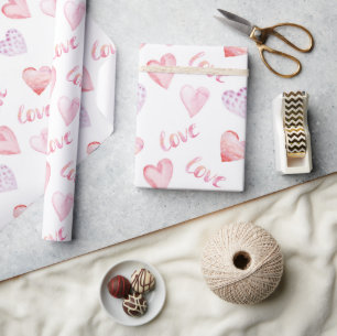 Wasserfarbenherzen und Liebe Valentinstag Geschenkpapier
