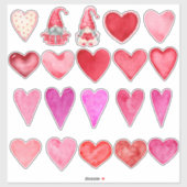 Wasserfarbenherzen und zwei Gnomen Aufkleber (Blatt)