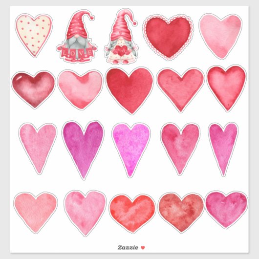 Wasserfarbenherzen und zwei Gnomen Aufkleber (Blatt)