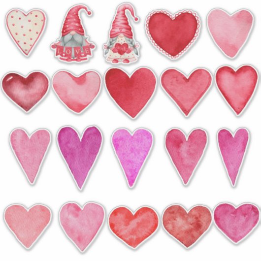 Wasserfarbenherzen und zwei Gnomen Aufkleber (Vorderseite)