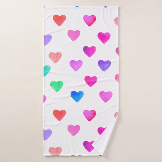 Wasserfarbenherzen von Hand, Muster Valentins Badehandtuch (Badehandtuch)